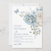 Invitation Mariage floral romantique bleu Dusty (Devant)