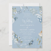 Invitation Mariage floral romantique bleu Dusty (Devant)