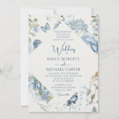 Invitation Mariage floral romantique bleu Dusty (Devant)