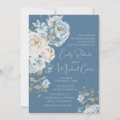 Invitation Mariage floral romantique bleu Dusty (Devant)
