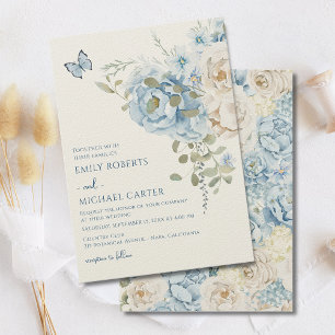 Invitation Mariage floral romantique bleu Dusty