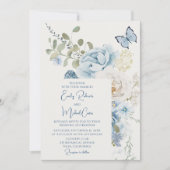 Invitation Mariage floral romantique bleu Dusty (Devant)
