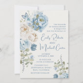 Invitation Mariage floral romantique bleu Dusty (Devant)