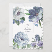 Invitation Mariage floral romantique bleu français (Dos)