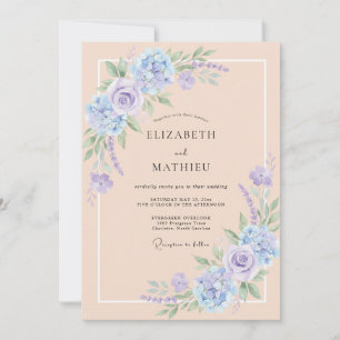 Invitation Mariage Floral Romantique Bleu Pâle