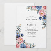 Invitation Mariage Floral Romantique Bleu Poussiéreux (Devant / Derrière)