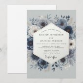 Invitation Mariage Floral Romantique Bleu Poussiéreux (Devant / Derrière)
