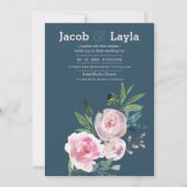 Invitation Mariage floral romantique bleu rose pâle rose (Devant)