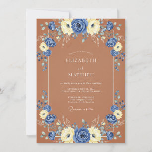 Invitation Mariage Floral Romantique en Ivoire Bleu