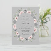 Invitation Mariage Floral Romantique Gris (Debout devant)