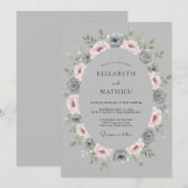 Invitation Mariage Floral Romantique Gris (Devant / Derrière)