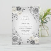 Invitation Mariage Floral Romantique Gris (Debout devant)