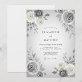 Invitation Mariage Floral Romantique Gris (Devant / Derrière)