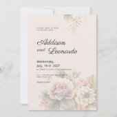 Invitation Mariage floral romantique ivoire rose bleu été (Devant)