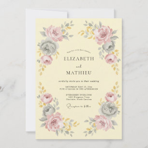 Invitation Mariage Floral Romantique Jaune Pâle