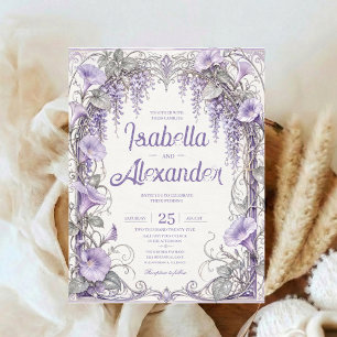 Invitation Mariage Floral Romantique Lavande Wisteria Vintage