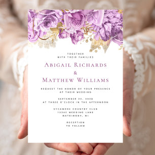 Invitation Mariage floral romantique Lilac Gold