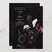 Invitation Mariage floral romantique Moody foncé (Devant / Derrière)