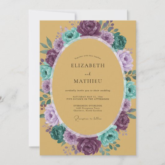 Invitation Mariage Floral Romantique Ocre (Devant)