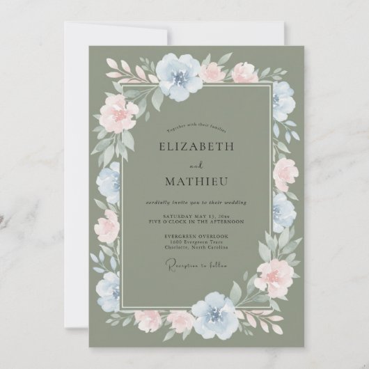 Invitation Mariage Floral Romantique Olive (Devant)
