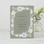 Invitation Mariage Floral Romantique Olive (Debout devant)