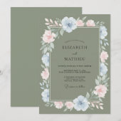 Invitation Mariage Floral Romantique Olive (Devant / Derrière)