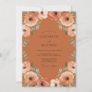 Invitation Mariage Floral Romantique Pêche Rouille