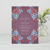 Invitation Mariage Floral Romantique Prune Profond (Debout devant)
