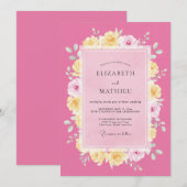 Invitation Mariage Floral Romantique Rose (Devant / Derrière)