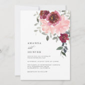 Invitation Mariage floral romantique rose et bordeaux (Devant)