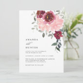 Invitation Mariage floral romantique rose et bordeaux (Debout devant)