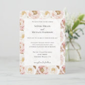 Invitation Mariage floral romantique rose or (Debout devant)