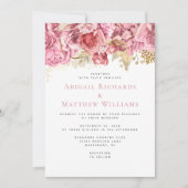 Invitation Mariage floral romantique rose or (Devant)