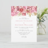 Invitation Mariage floral romantique rose or (Debout devant)