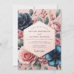Invitation Mariage Floral Romantique Rose Poussiéreuse