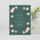Invitation Mariage Floral Romantique Sarcelle (Debout devant)