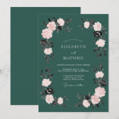 Invitation Mariage Floral Romantique Sarcelle (Devant / Derrière)