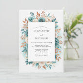 Invitation Mariage Floral Romantique Sarcelle (Debout devant)