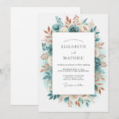 Invitation Mariage Floral Romantique Sarcelle (Devant / Derrière)
