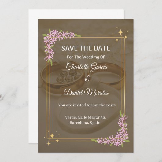 Invitation Mariage floral romantique Sauvez la date Invitatio (Devant / Derrière)