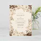 Invitation Mariage Floral Romantique Sépia (Debout devant)