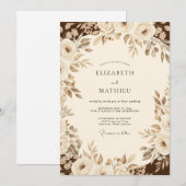 Invitation Mariage Floral Romantique Sépia (Devant / Derrière)