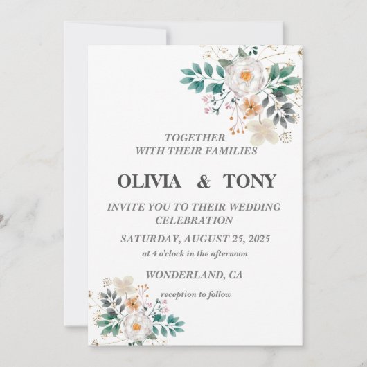 Invitation Mariage floral romantique simple (Devant)