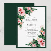 Invitation Mariage Floral Romantique Vert Forêt (Devant / Derrière)