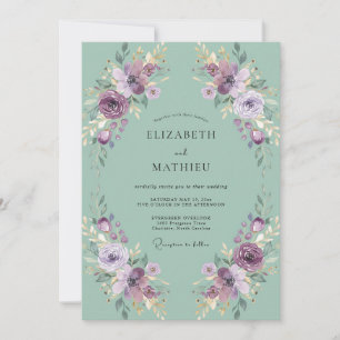 Invitation Mariage Floral Romantique Vert Menthe
