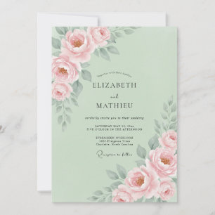 Invitation Mariage Floral Romantique Vert Pâle