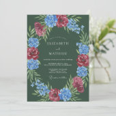 Invitation Mariage Floral Romantique Vert Profond (Debout devant)