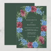 Invitation Mariage Floral Romantique Vert Profond (Devant / Derrière)