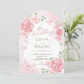 Invitation Mariage floral rose (Debout devant)