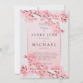 Invitation Mariage floral rose à la floraison de cerisier (Devant)